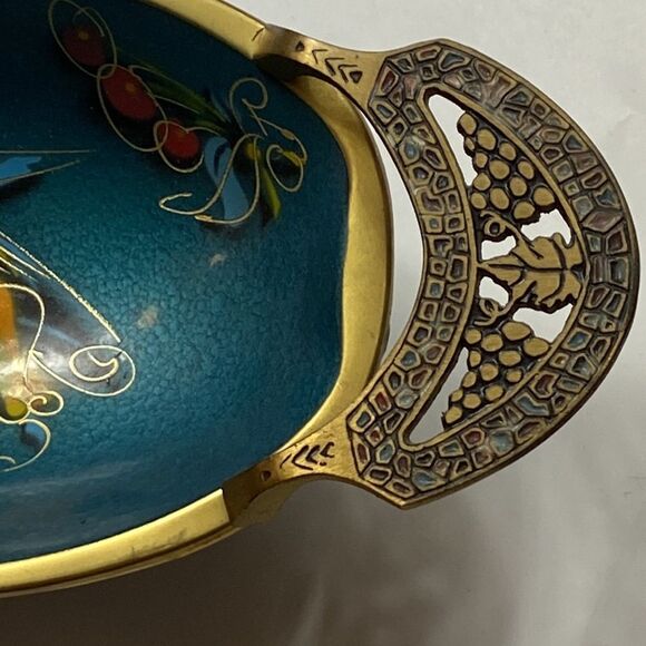 Vintage 1960 Enamel Judaica Teal Brass Fruit Bowl Display Plate Made In Israel - Picture 5 of 10